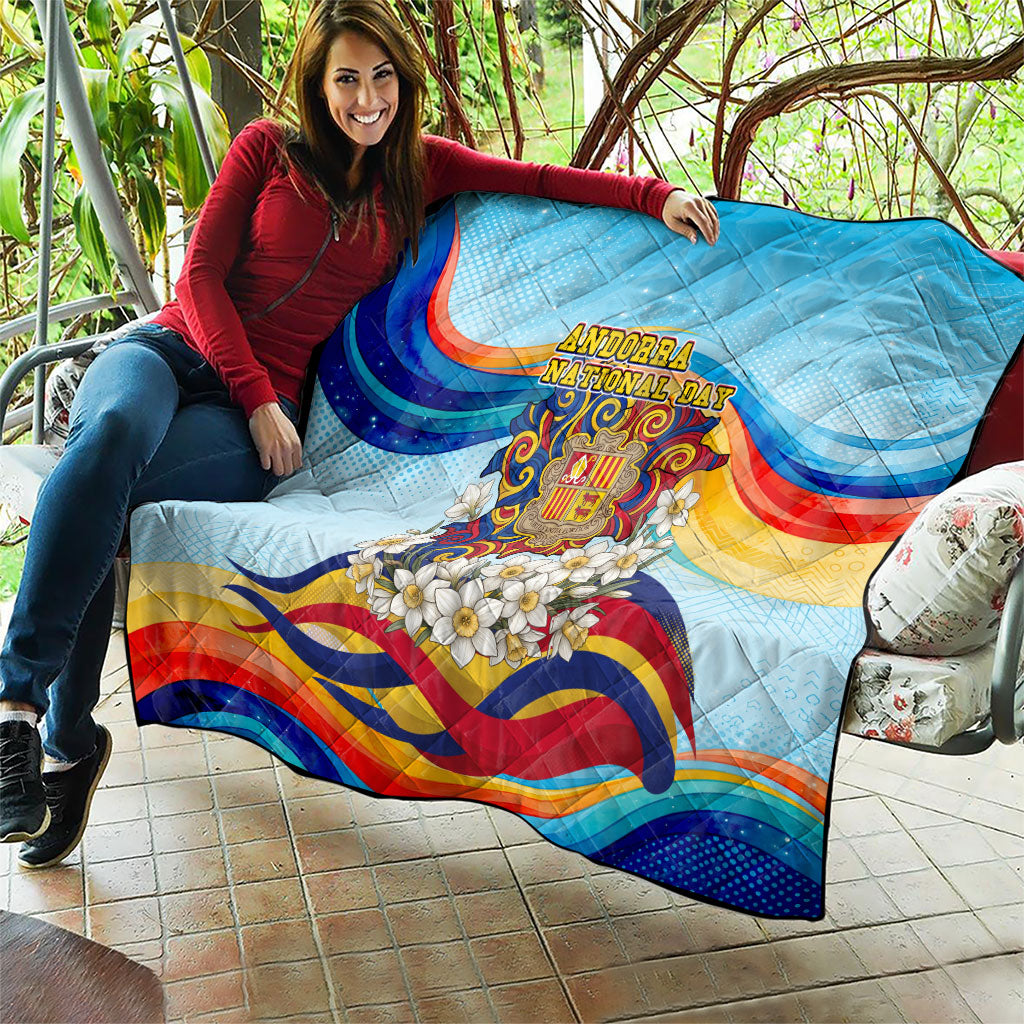 Andorra National Day Quilt Coat Of Arms Daffodil Flower Cultural Heritage