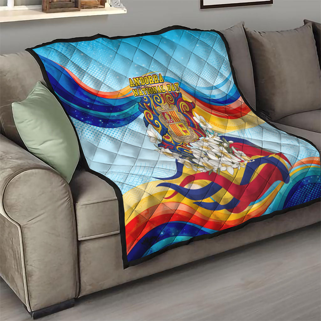 Andorra National Day Quilt Coat Of Arms Daffodil Flower Cultural Heritage