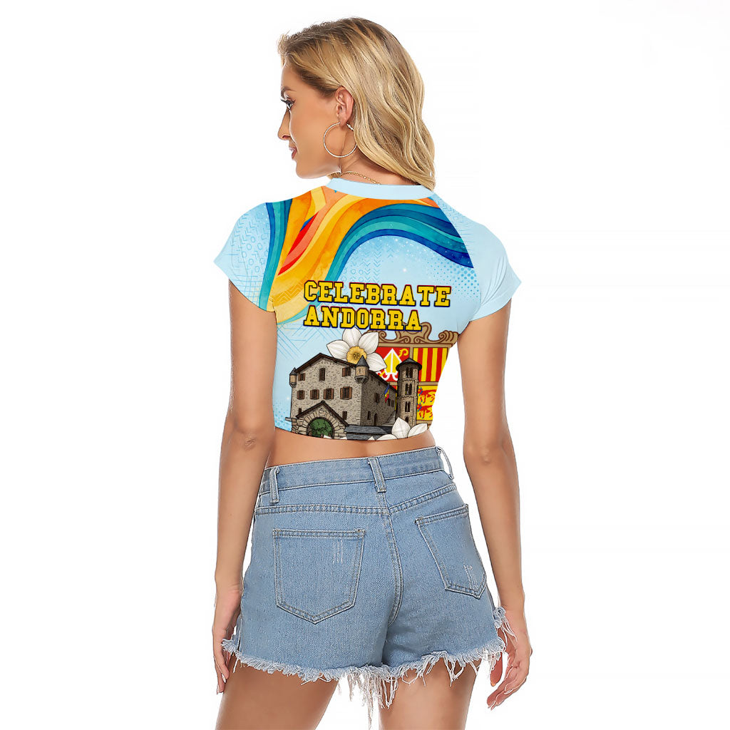 Andorra National Day Raglan Cropped T Shirt Coat Of Arms Daffodil Flower Cultural Heritage