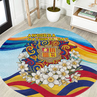 Andorra National Day Round Carpet Coat Of Arms Daffodil Flower Cultural Heritage