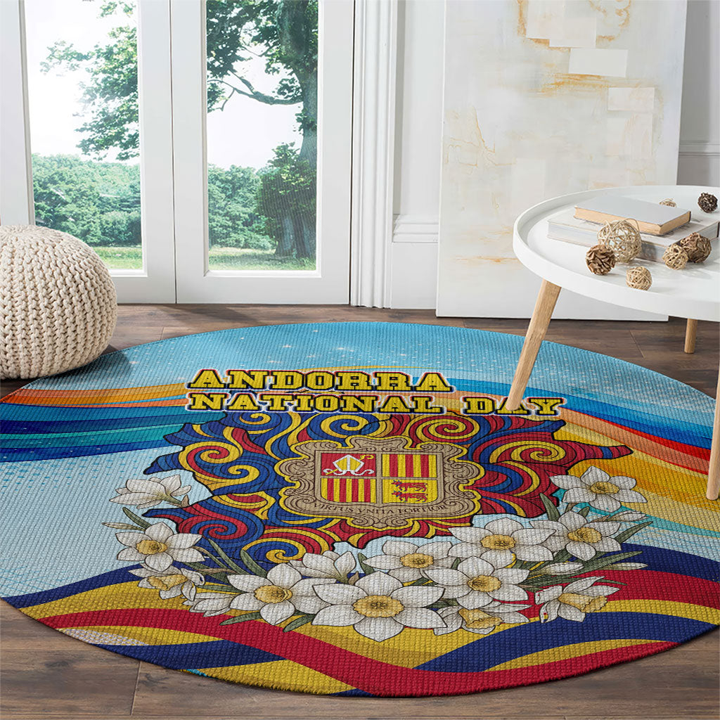 Andorra National Day Round Carpet Coat Of Arms Daffodil Flower Cultural Heritage