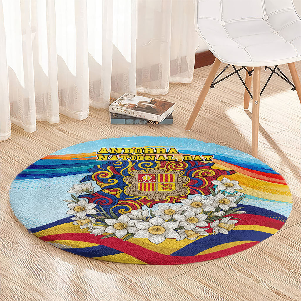 Andorra National Day Round Carpet Coat Of Arms Daffodil Flower Cultural Heritage