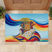 Andorra National Day Rubber Doormat Coat Of Arms Daffodil Flower Cultural Heritage