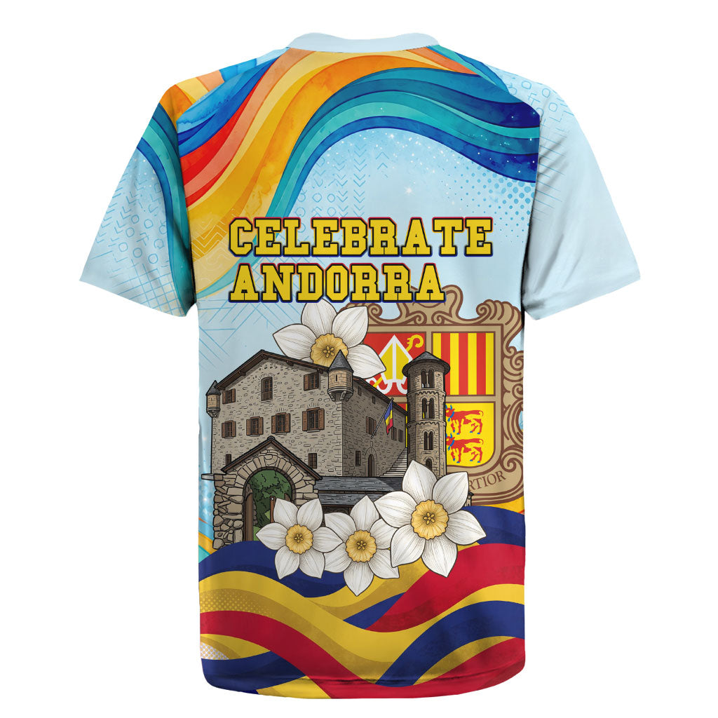 Andorra National Day Rugby Jersey Coat Of Arms Daffodil Flower Cultural Heritage