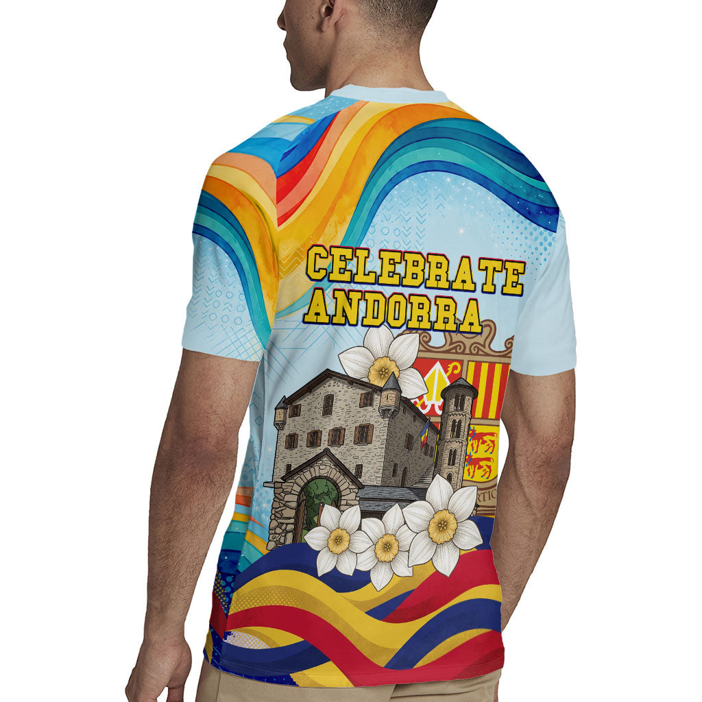 Andorra National Day Rugby Jersey Coat Of Arms Daffodil Flower Cultural Heritage