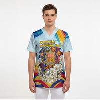 Andorra National Day Scrub Top Coat Of Arms Daffodil Flower Cultural Heritage