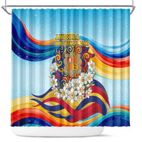 Andorra National Day Shower Curtain Coat Of Arms Daffodil Flower Cultural Heritage