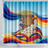 Andorra National Day Shower Curtain Coat Of Arms Daffodil Flower Cultural Heritage