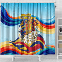 Andorra National Day Shower Curtain Coat Of Arms Daffodil Flower Cultural Heritage