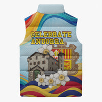Andorra National Day Sleeveless Puffer Jacket Coat Of Arms Daffodil Flower Cultural Heritage