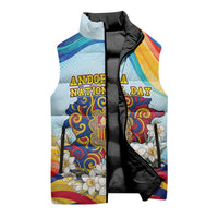 Andorra National Day Sleeveless Puffer Jacket Coat Of Arms Daffodil Flower Cultural Heritage