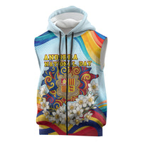 Andorra National Day Sleeveless Zip Hoodie Coat Of Arms Daffodil Flower Cultural Heritage