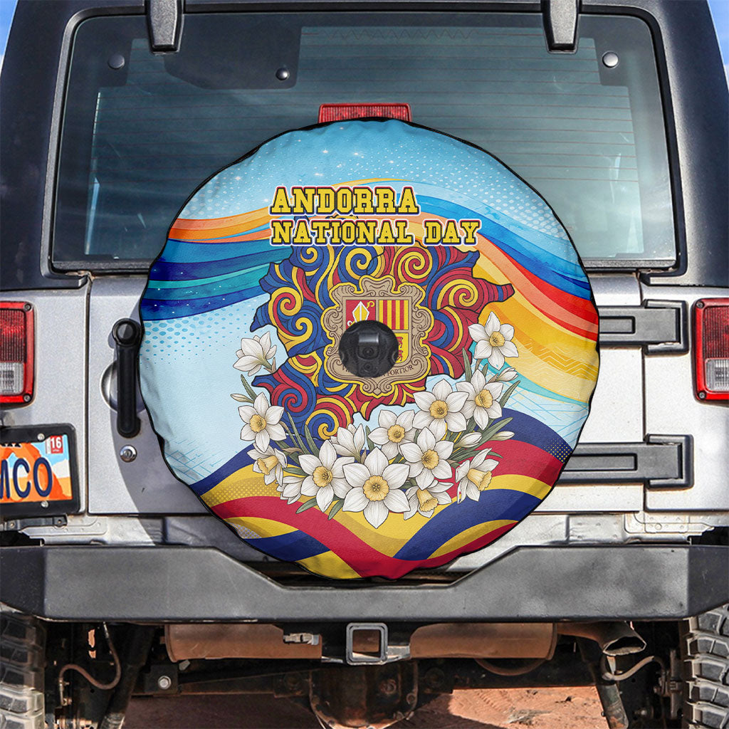 Andorra National Day Spare Tire Cover Coat Of Arms Daffodil Flower Cultural Heritage