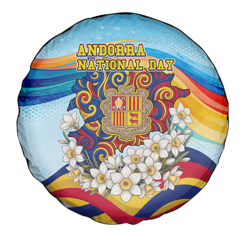 Andorra National Day Spare Tire Cover Coat Of Arms Daffodil Flower Cultural Heritage