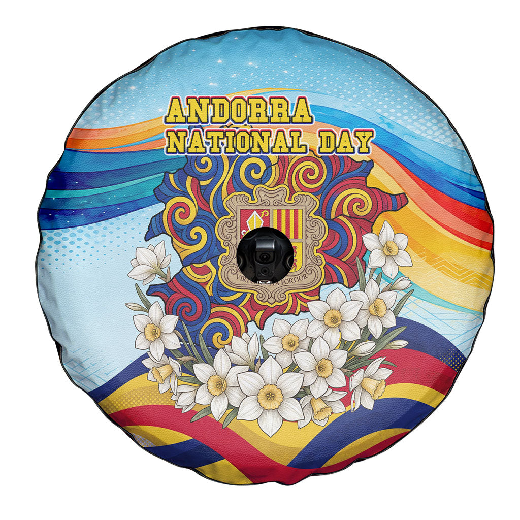 Andorra National Day Spare Tire Cover Coat Of Arms Daffodil Flower Cultural Heritage