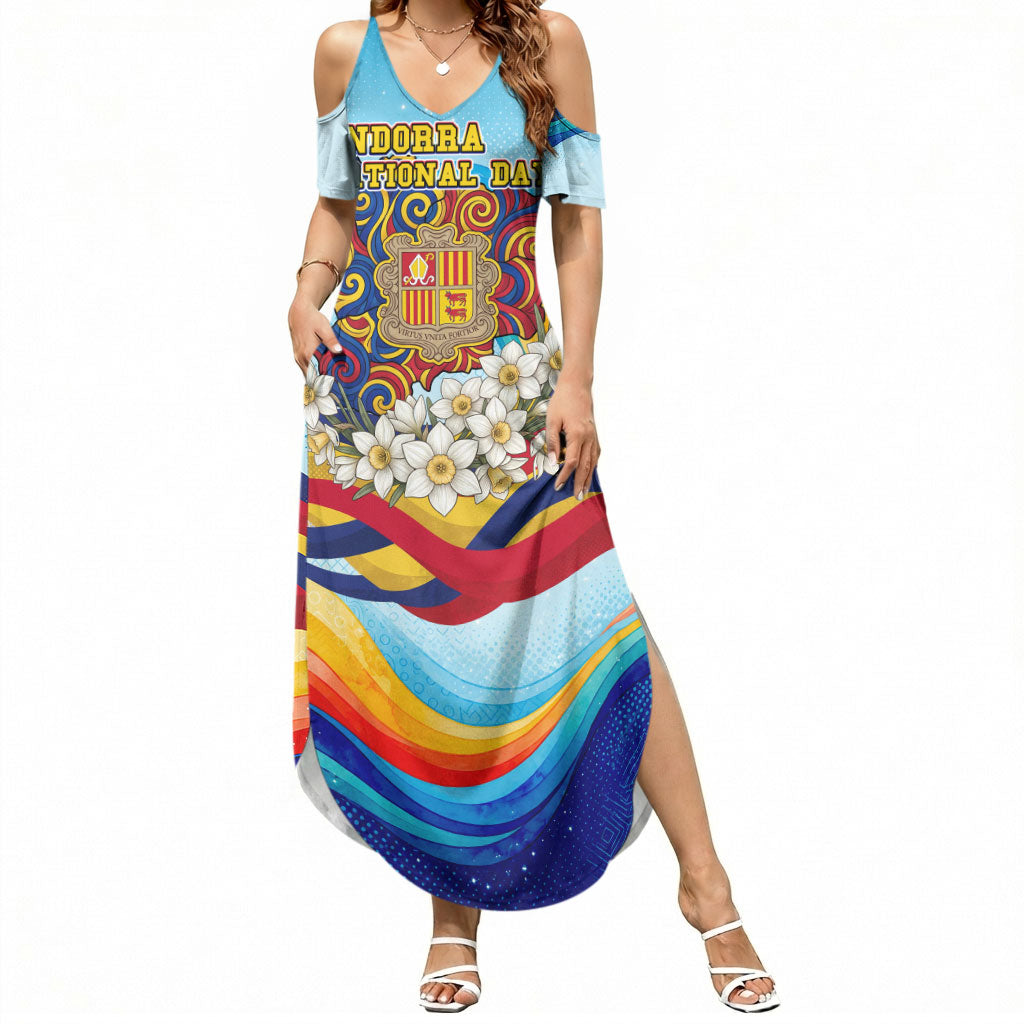 Andorra National Day Summer Maxi Dress Coat Of Arms Daffodil Flower Cultural Heritage