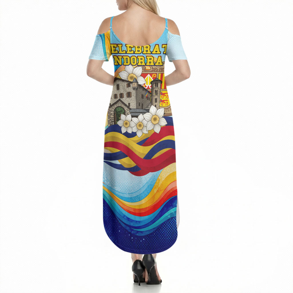 Andorra National Day Summer Maxi Dress Coat Of Arms Daffodil Flower Cultural Heritage