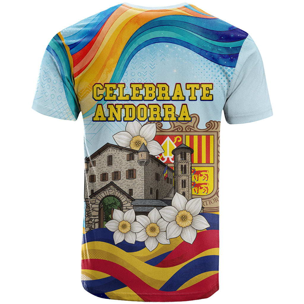 Andorra National Day T Shirt Coat Of Arms Daffodil Flower Cultural Heritage