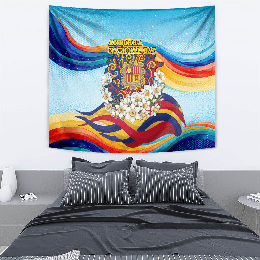 Andorra National Day Tapestry Coat Of Arms Daffodil Flower Cultural Heritage
