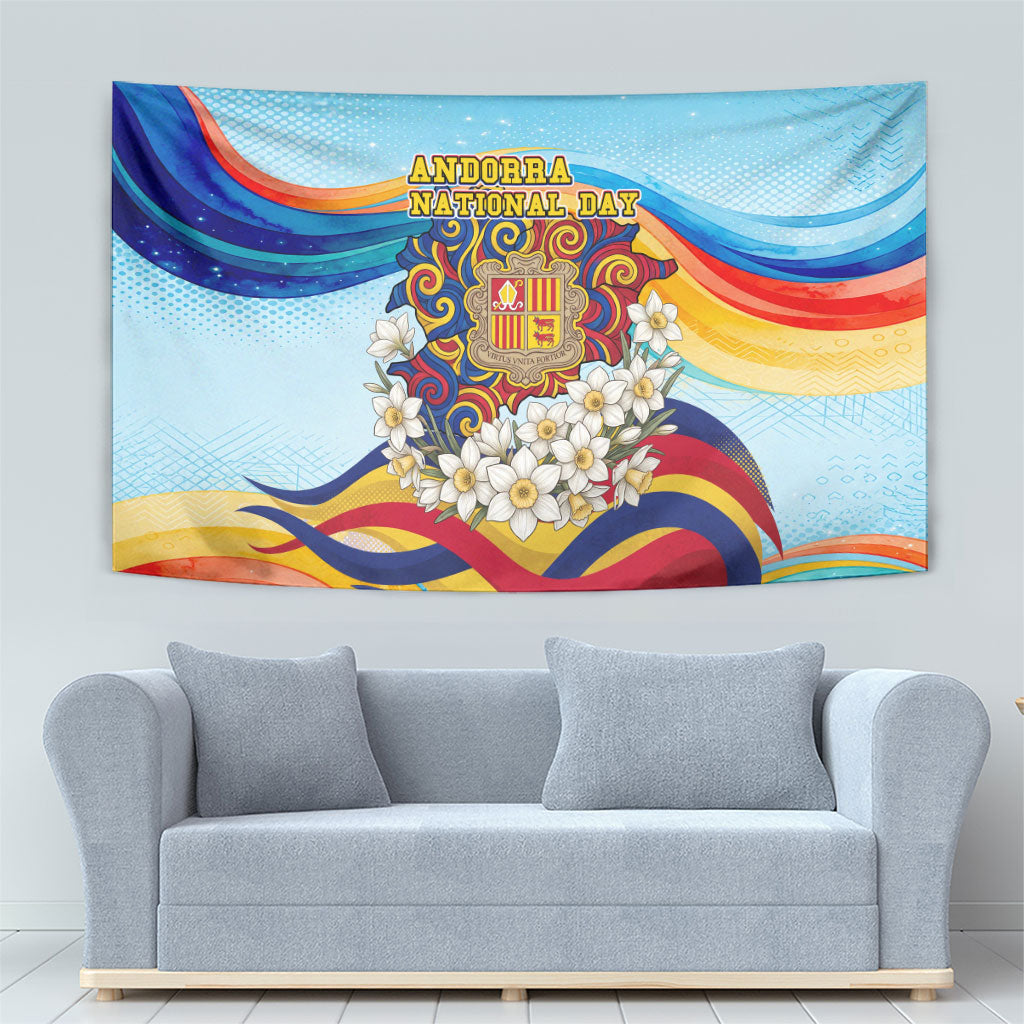 Andorra National Day Tapestry Coat Of Arms Daffodil Flower Cultural Heritage