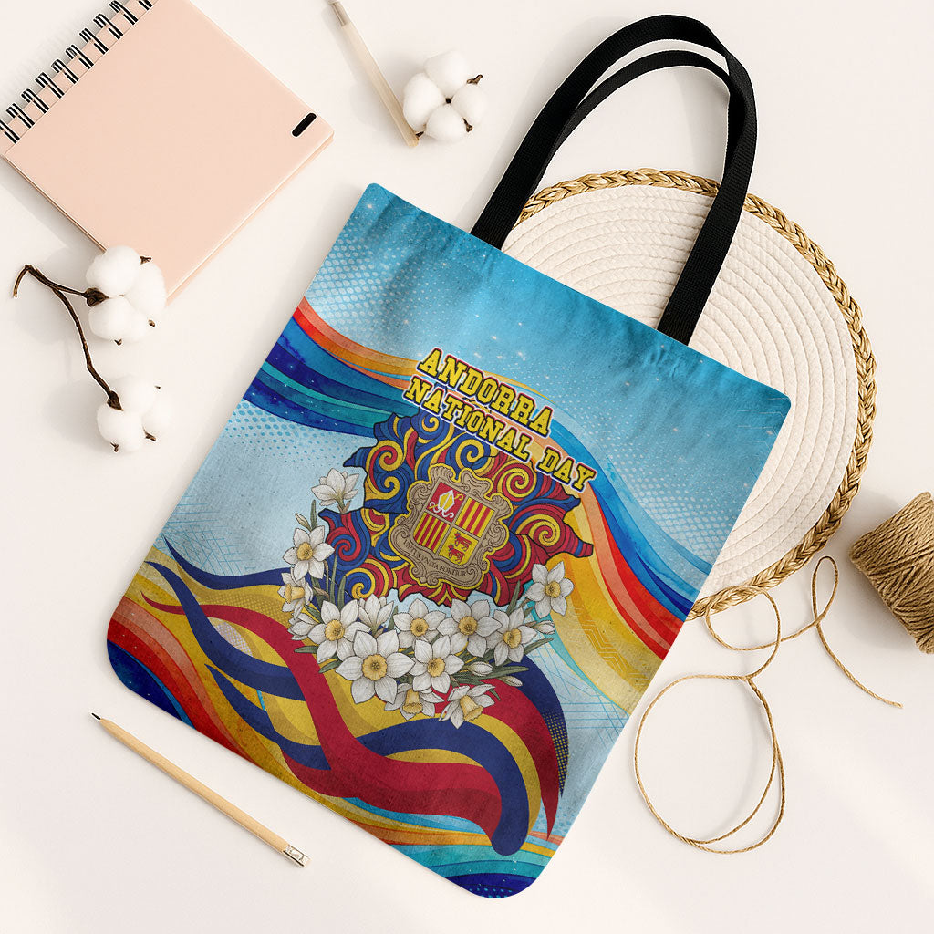 Andorra National Day Tote Bag Coat Of Arms Daffodil Flower Cultural Heritage