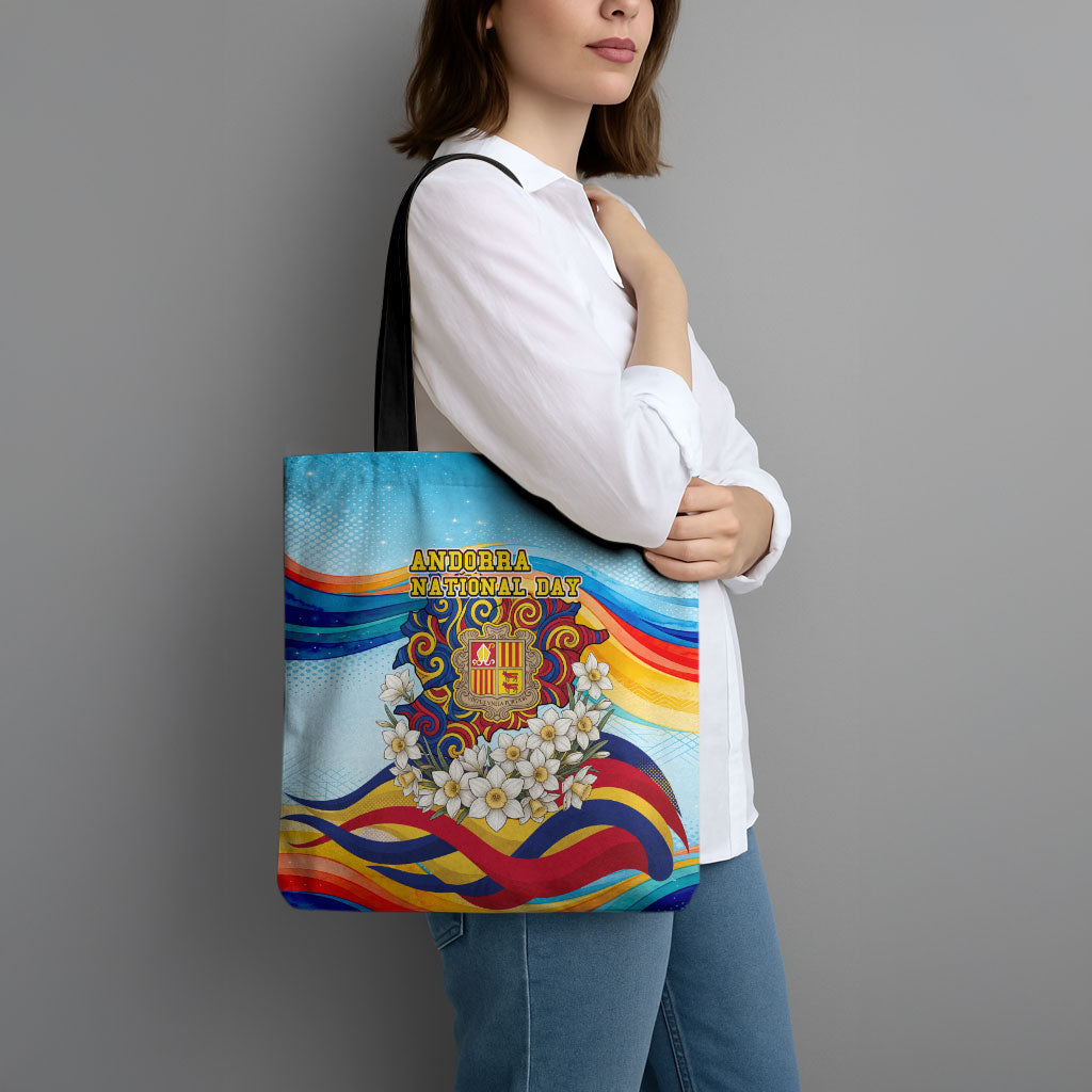 Andorra National Day Tote Bag Coat Of Arms Daffodil Flower Cultural Heritage