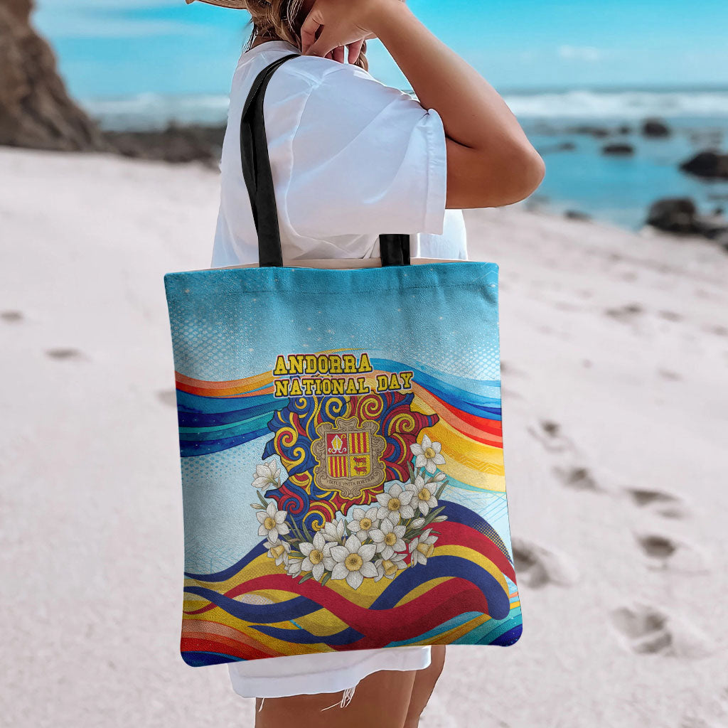 Andorra National Day Tote Bag Coat Of Arms Daffodil Flower Cultural Heritage
