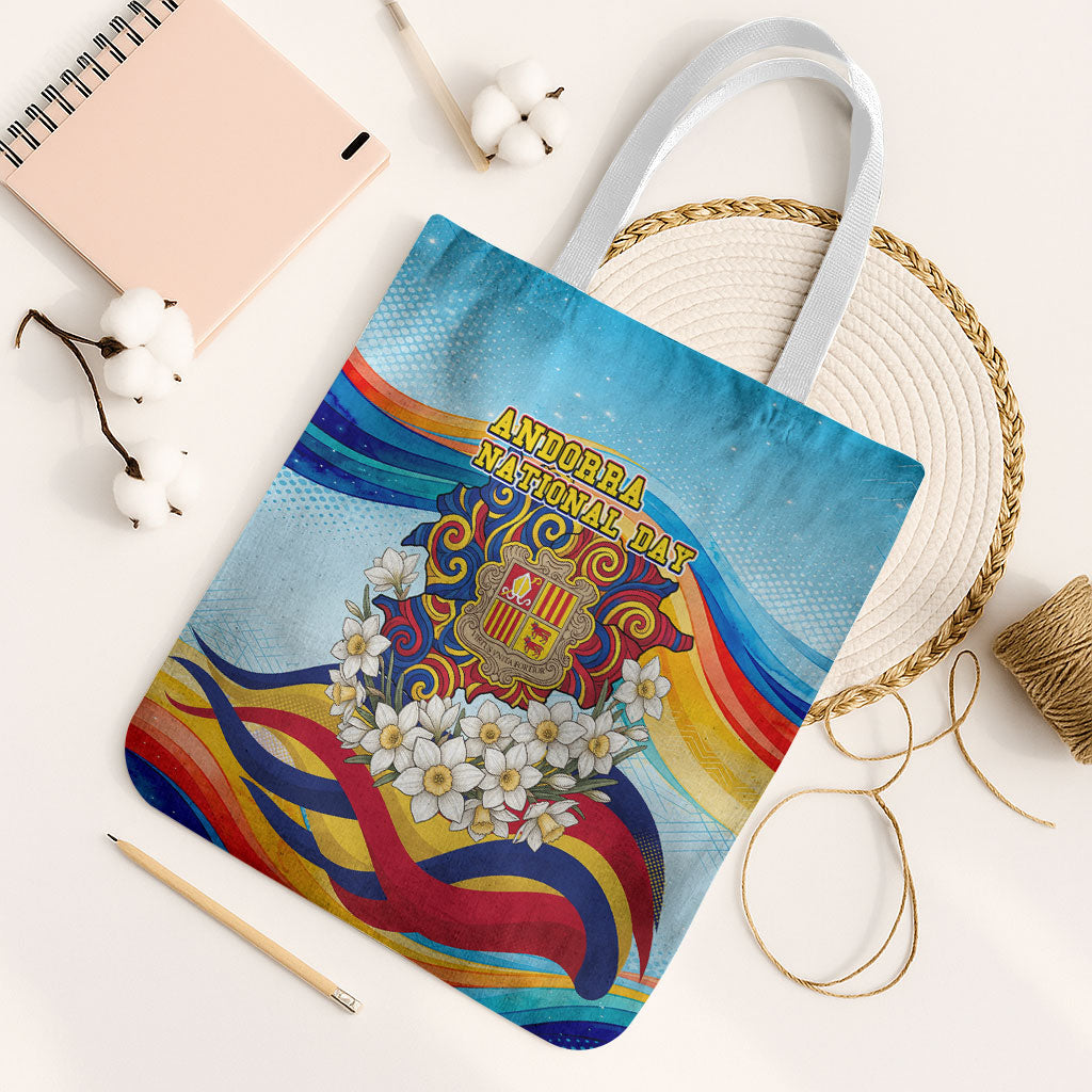 Andorra National Day Tote Bag Coat Of Arms Daffodil Flower Cultural Heritage