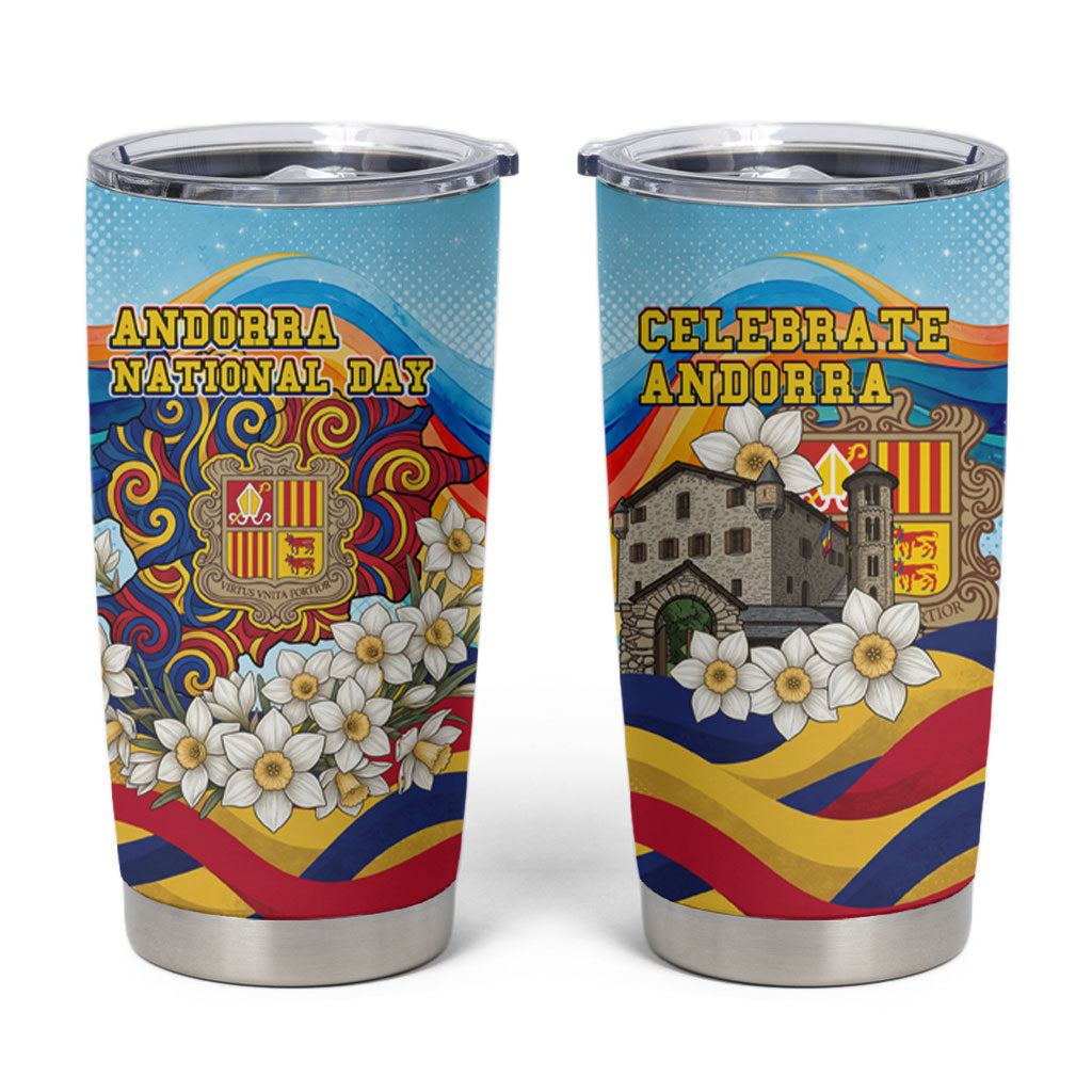 Andorra National Day Tumbler Cup Coat Of Arms Daffodil Flower Cultural Heritage