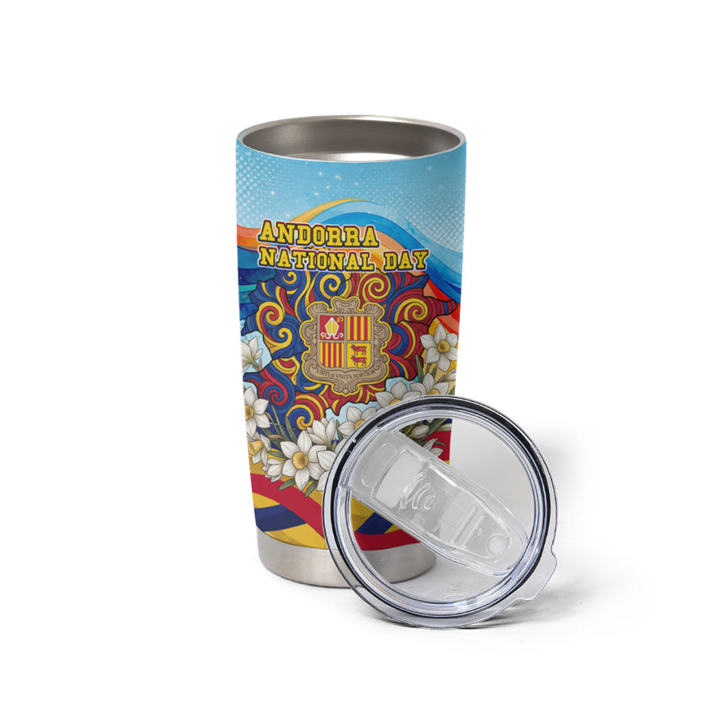 Andorra National Day Tumbler Cup Coat Of Arms Daffodil Flower Cultural Heritage