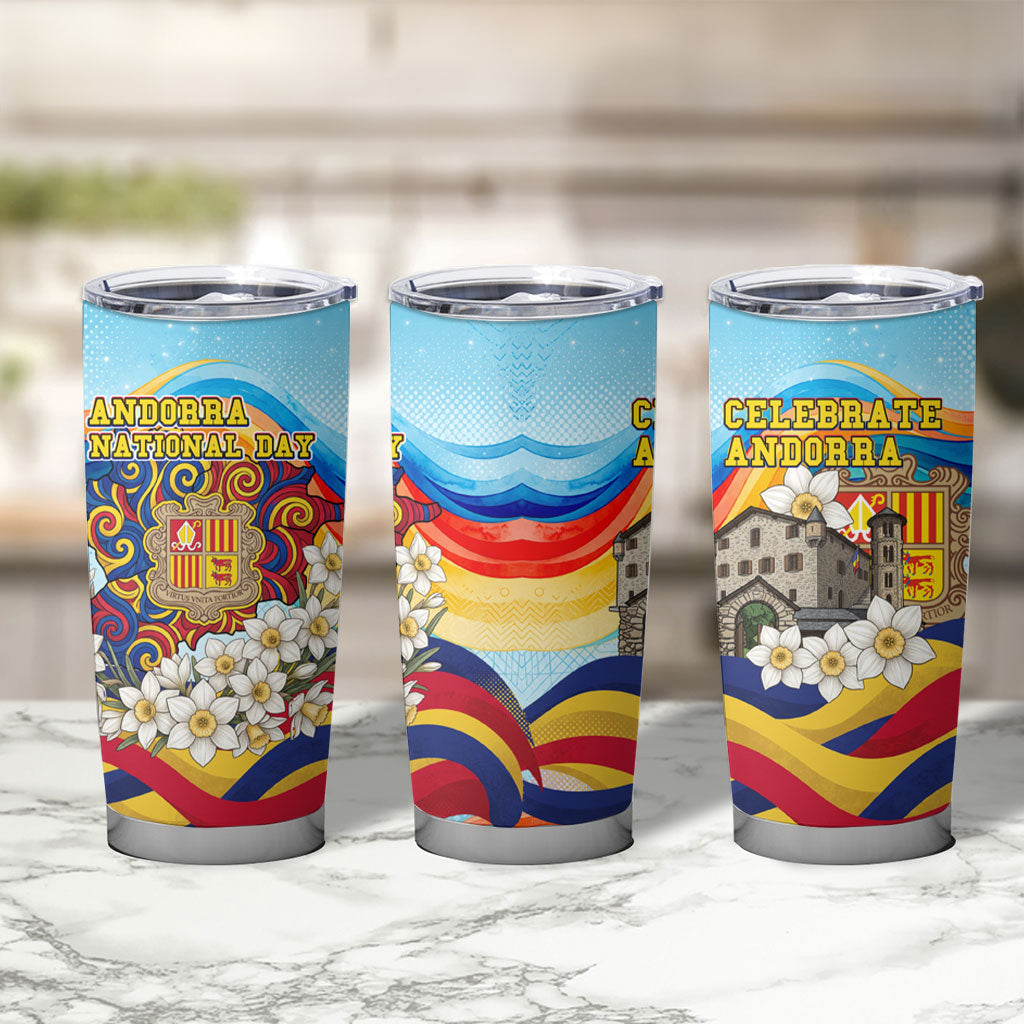 Andorra National Day Tumbler Cup Coat Of Arms Daffodil Flower Cultural Heritage