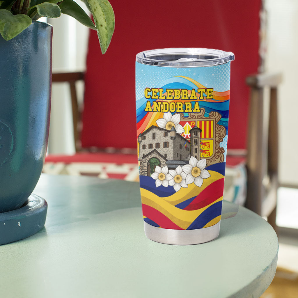 Andorra National Day Tumbler Cup Coat Of Arms Daffodil Flower Cultural Heritage