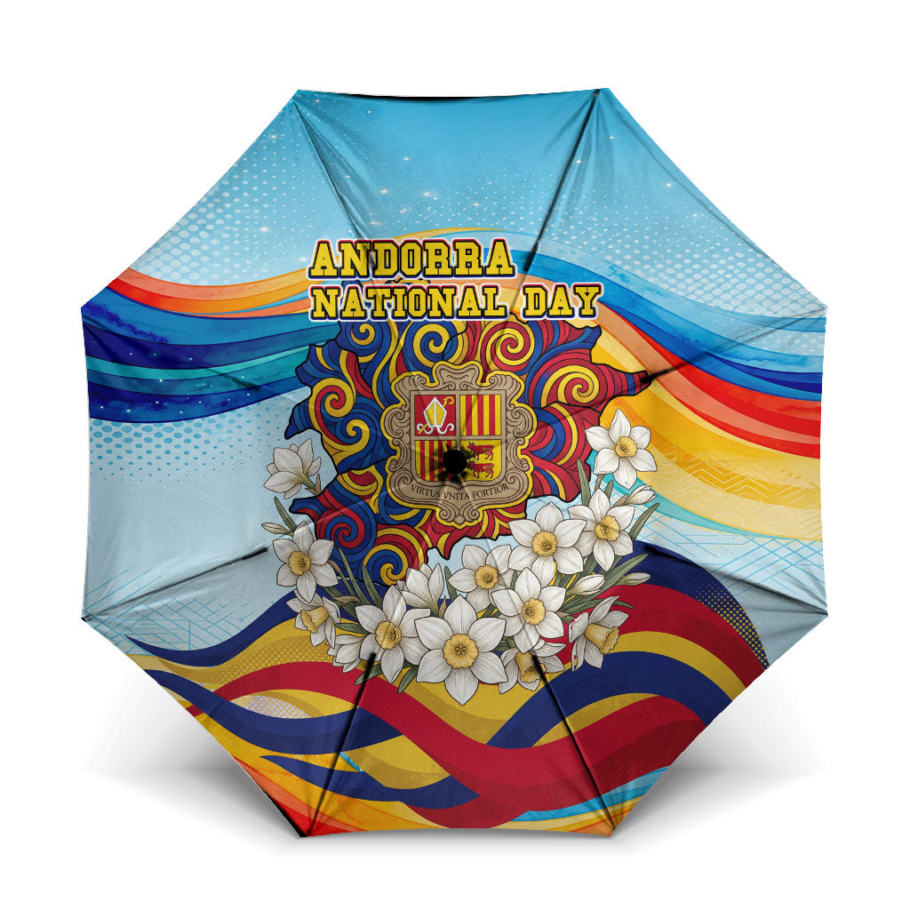 Andorra National Day Umbrella Coat Of Arms Daffodil Flower Cultural Heritage