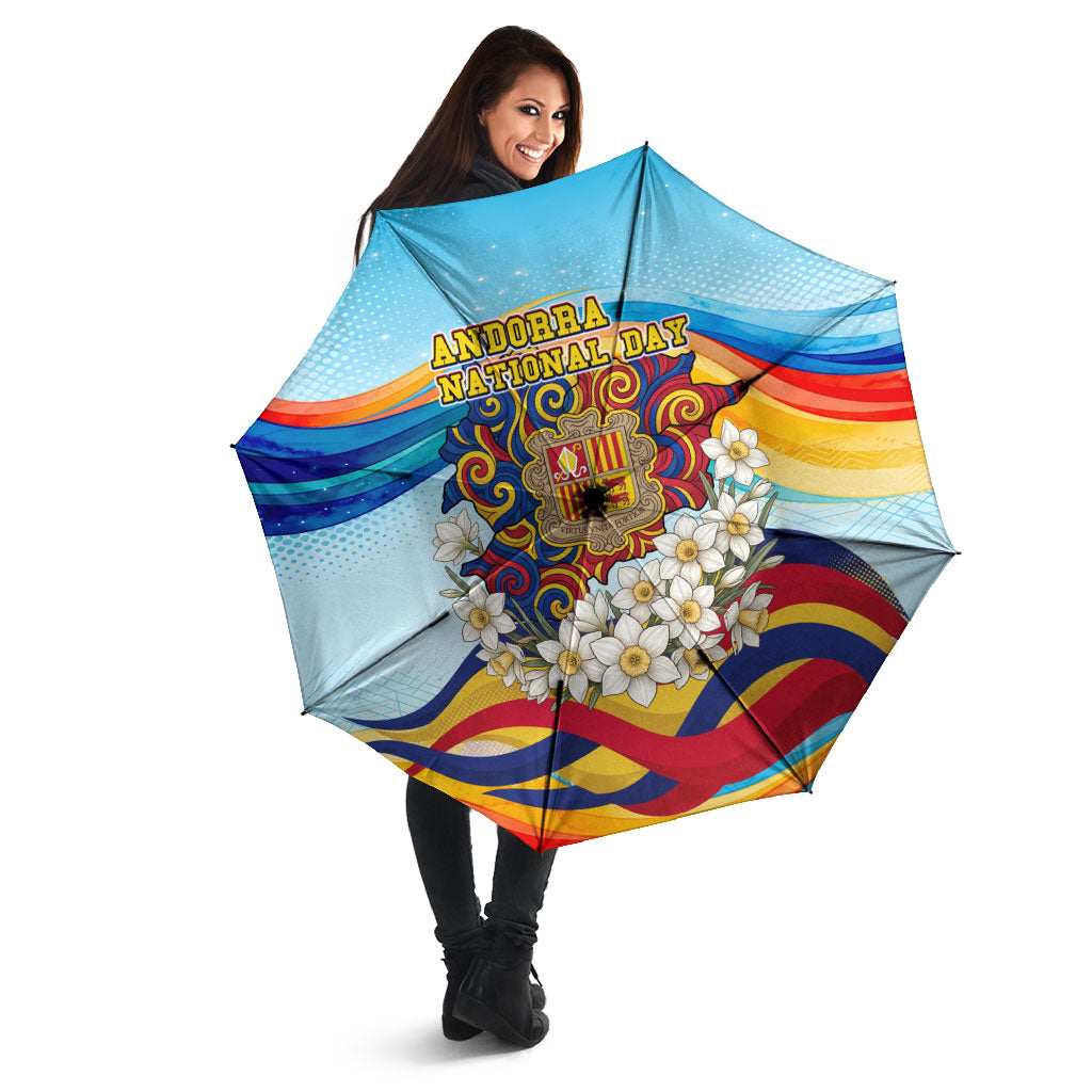 Andorra National Day Umbrella Coat Of Arms Daffodil Flower Cultural Heritage