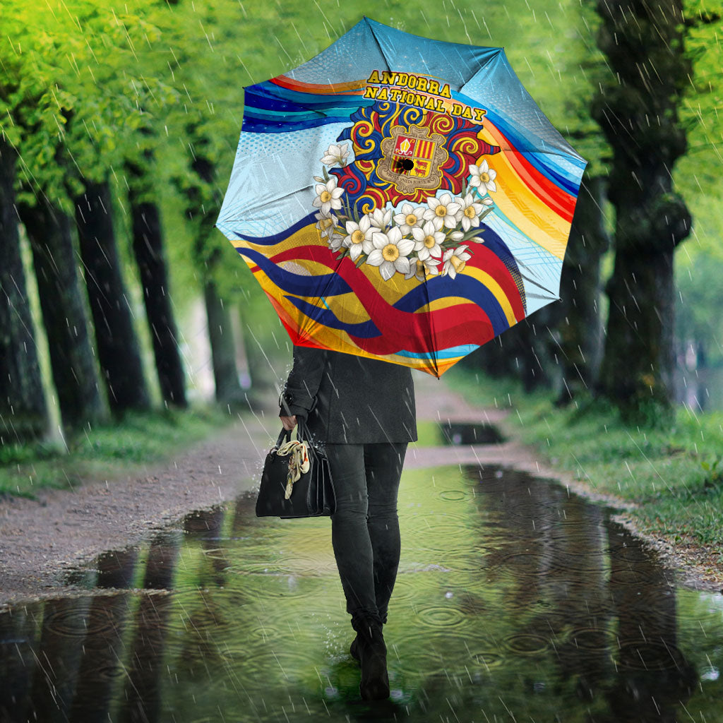 Andorra National Day Umbrella Coat Of Arms Daffodil Flower Cultural Heritage