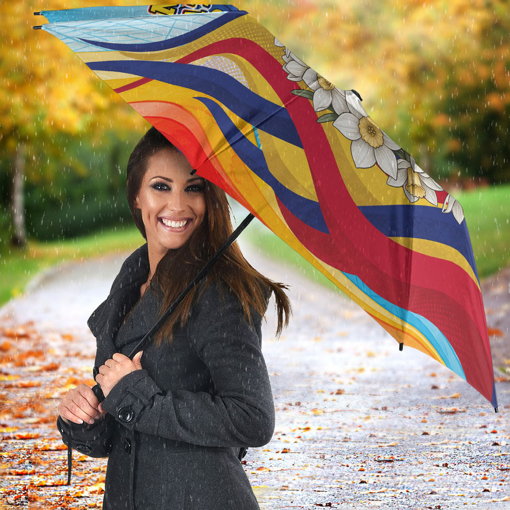 Andorra National Day Umbrella Coat Of Arms Daffodil Flower Cultural Heritage