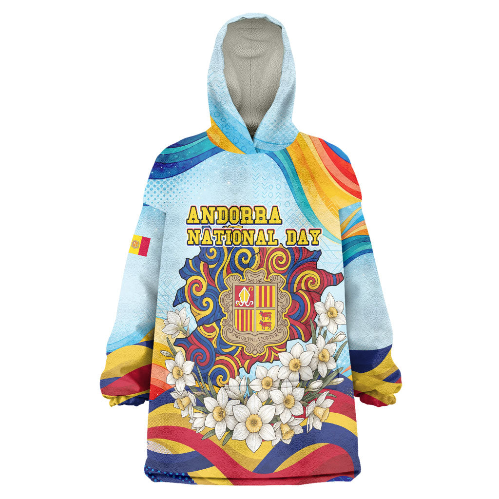 Andorra National Day Wearable Blanket Hoodie Coat Of Arms Daffodil Flower Cultural Heritage