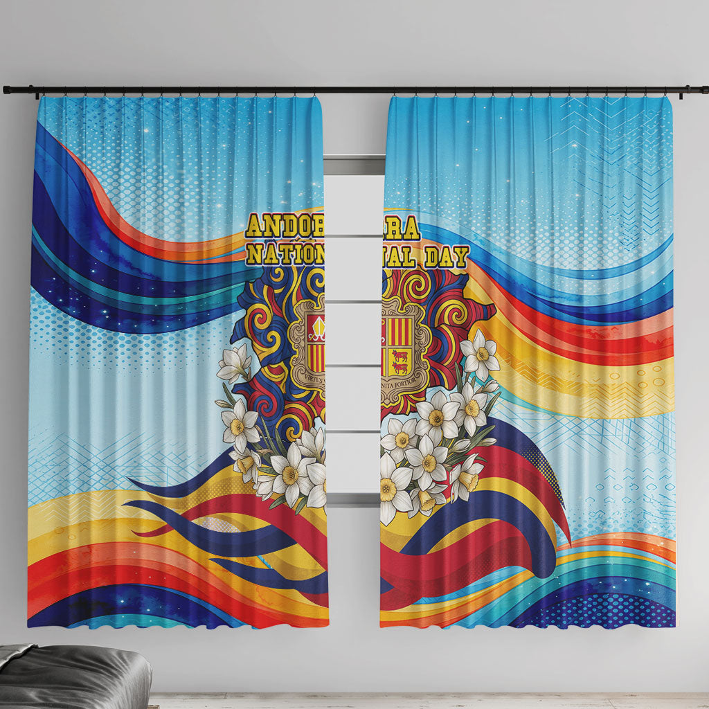 Andorra National Day Window Curtain Coat Of Arms Daffodil Flower Cultural Heritage