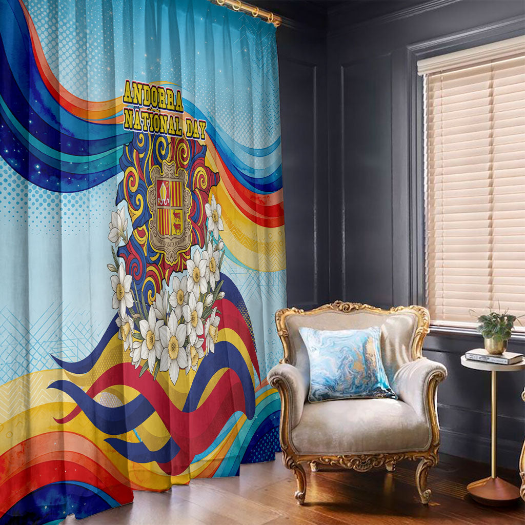Andorra National Day Window Curtain Coat Of Arms Daffodil Flower Cultural Heritage