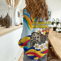 Andorra National Day Women Casual Shirt Coat Of Arms Daffodil Flower Cultural Heritage