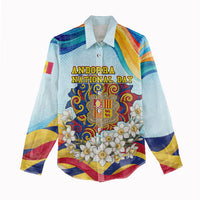 Andorra National Day Women Casual Shirt Coat Of Arms Daffodil Flower Cultural Heritage