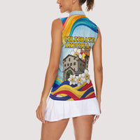 Andorra National Day Women Sleeveless Polo Shirt Coat Of Arms Daffodil Flower Cultural Heritage