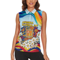Andorra National Day Women Sleeveless Polo Shirt Coat Of Arms Daffodil Flower Cultural Heritage