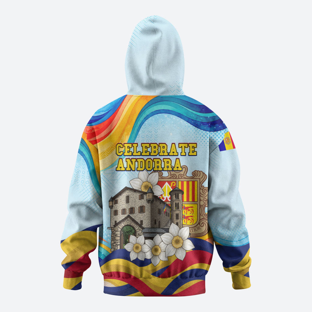 Andorra National Day Zip Hoodie Coat Of Arms Daffodil Flower Cultural Heritage