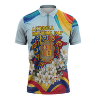 Andorra National Day Zipper Polo Shirt Coat Of Arms Daffodil Flower Cultural Heritage