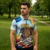 Andorra National Day Zipper Polo Shirt Coat Of Arms Daffodil Flower Cultural Heritage