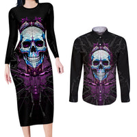Technology Skull Couples Matching Long Sleeve Bodycon Dress and Long Sleeve Button Shirts I'm blunt because God rolled me that way - Wonder Print Shop
