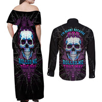 Technology Skull Couples Matching Off Shoulder Maxi Dress and Long Sleeve Button Shirts I'm blunt because God rolled me that way - Wonder Print Shop