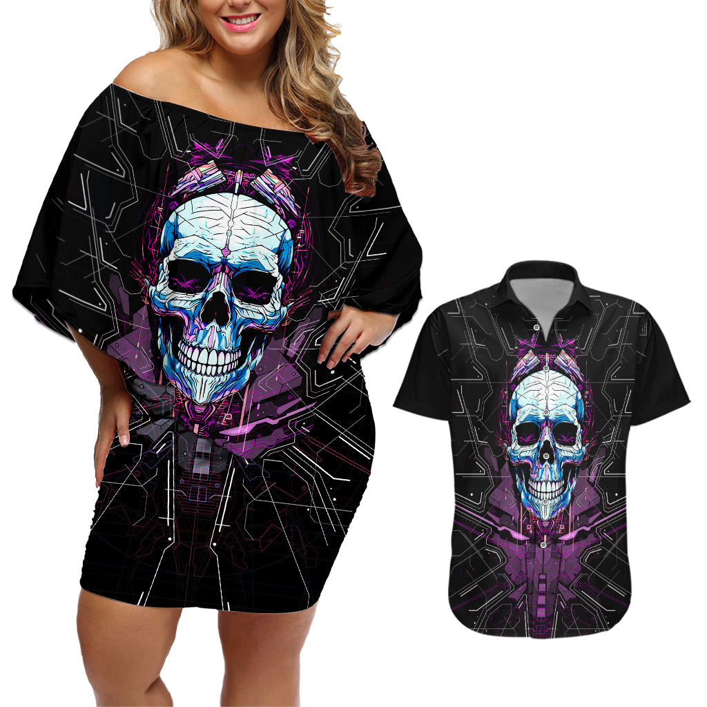 Technology Skull Couples Matching Off Shoulder Short Dress and Hawaiian Shirt I'm blunt because God rolled me that way - Wonder Print Shop