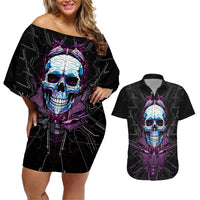 Technology Skull Couples Matching Off Shoulder Short Dress and Hawaiian Shirt I'm blunt because God rolled me that way - Wonder Print Shop